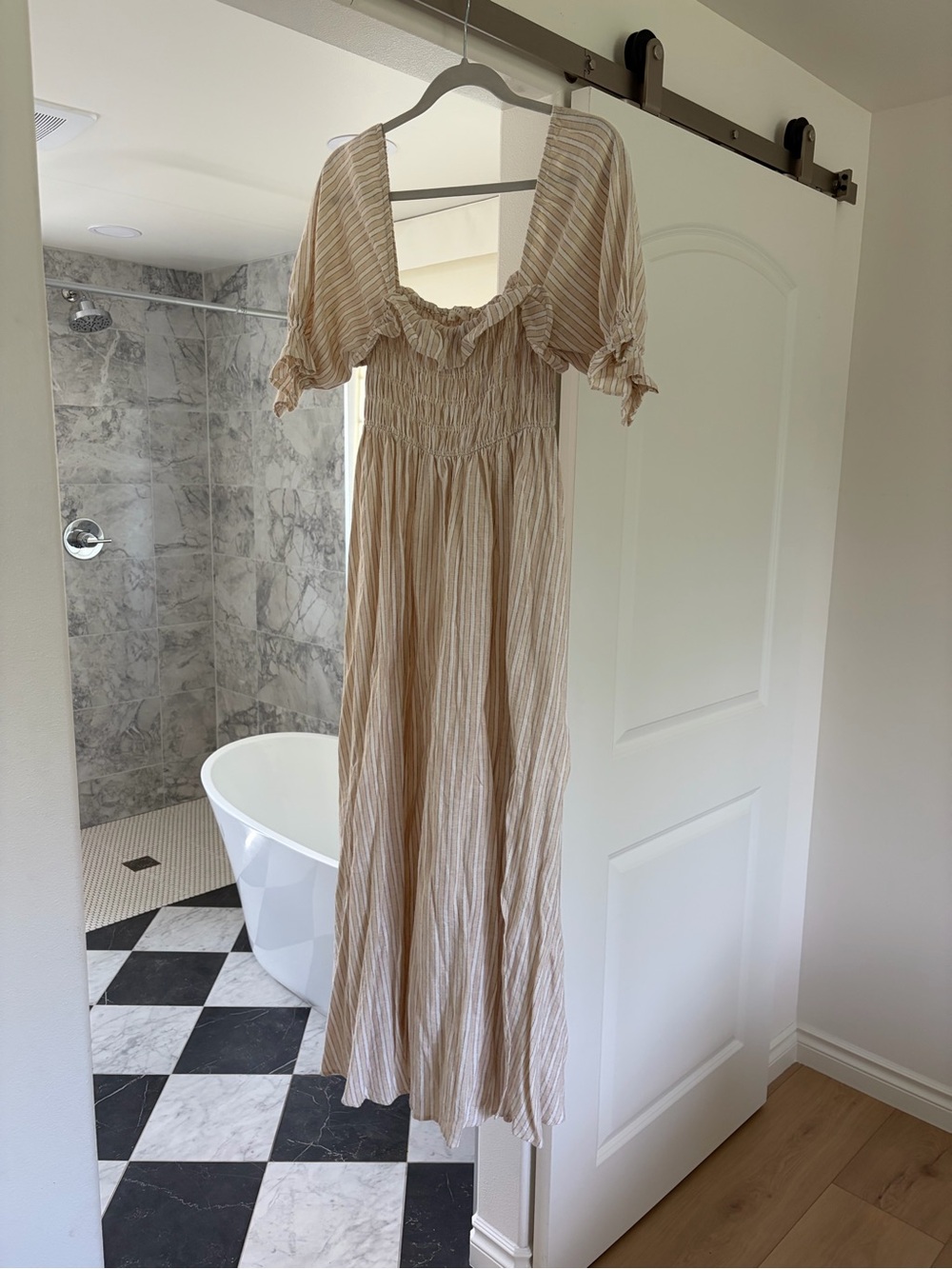 Noralee Beige Stripe Smocked Maxi Dress - Women
